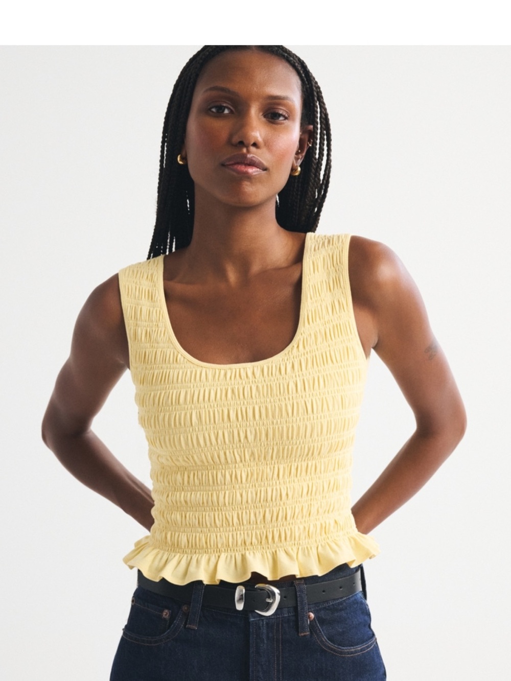 Abercrombie and Fitch Sleeveless Smocked Ruffle Hem Top - Yellow size small - Picture 5 of 5